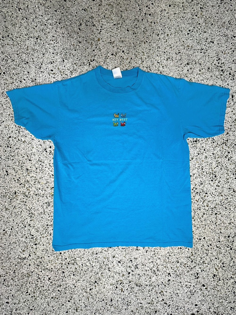Old School Key West T-Shirt Mens L Embroidered Cats Florida Anvil Cotton Tee